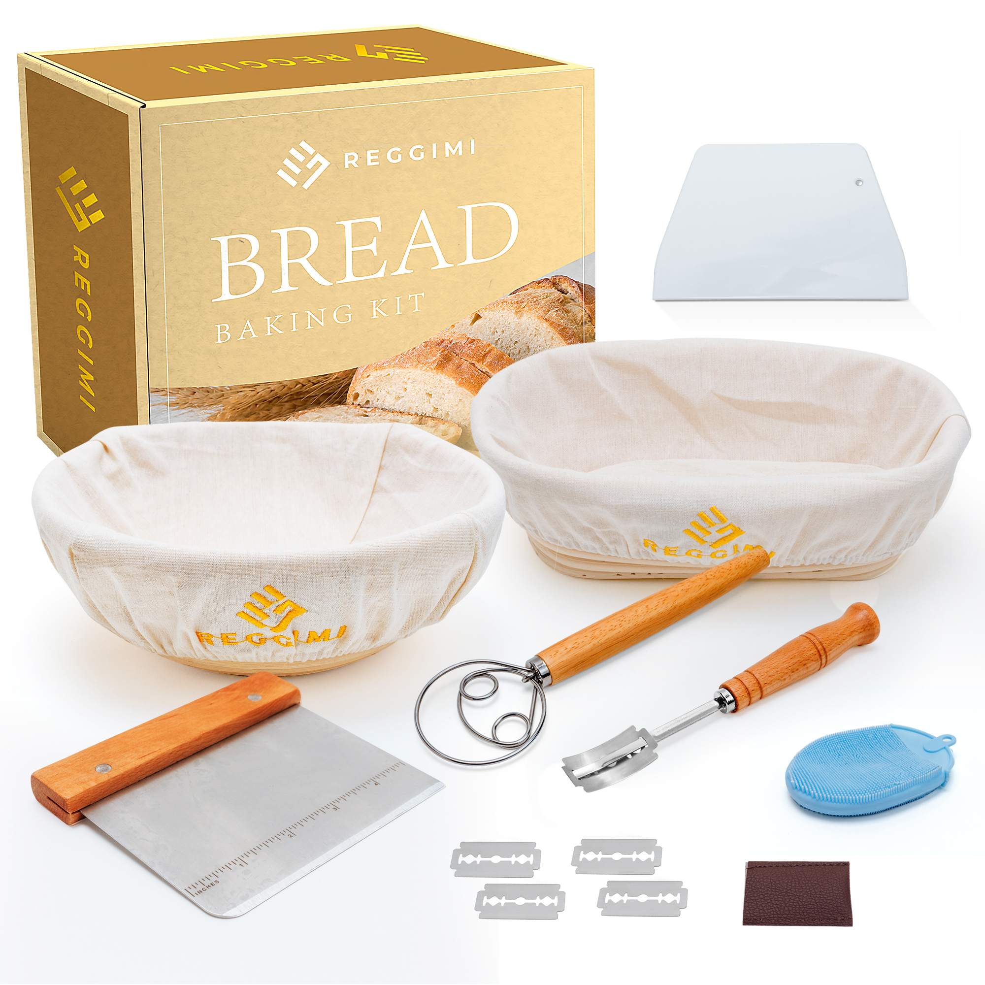  Sourdough Start Kit - Sourdough Bread Baking Supplies 2  Banneton Bread Proofing Basket Bowls, 2 Cloths, Whisk, Bread Lame, Dough  Scraper, 2 Brushes - Sourdough Starter Kit Bread Making & Baking